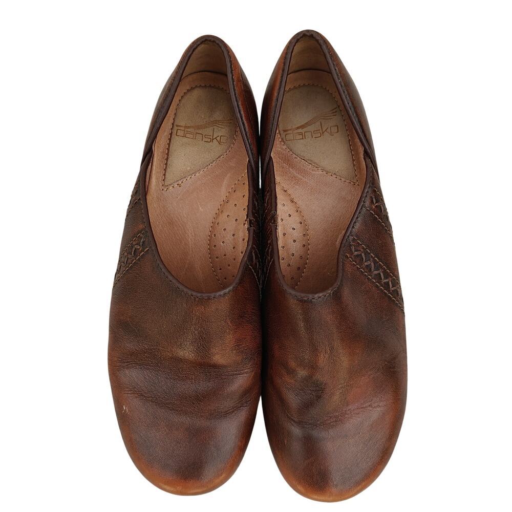 Dansko brown leather slip-on comfort clogs, woven detail EU 40 - Picture 3 of 5